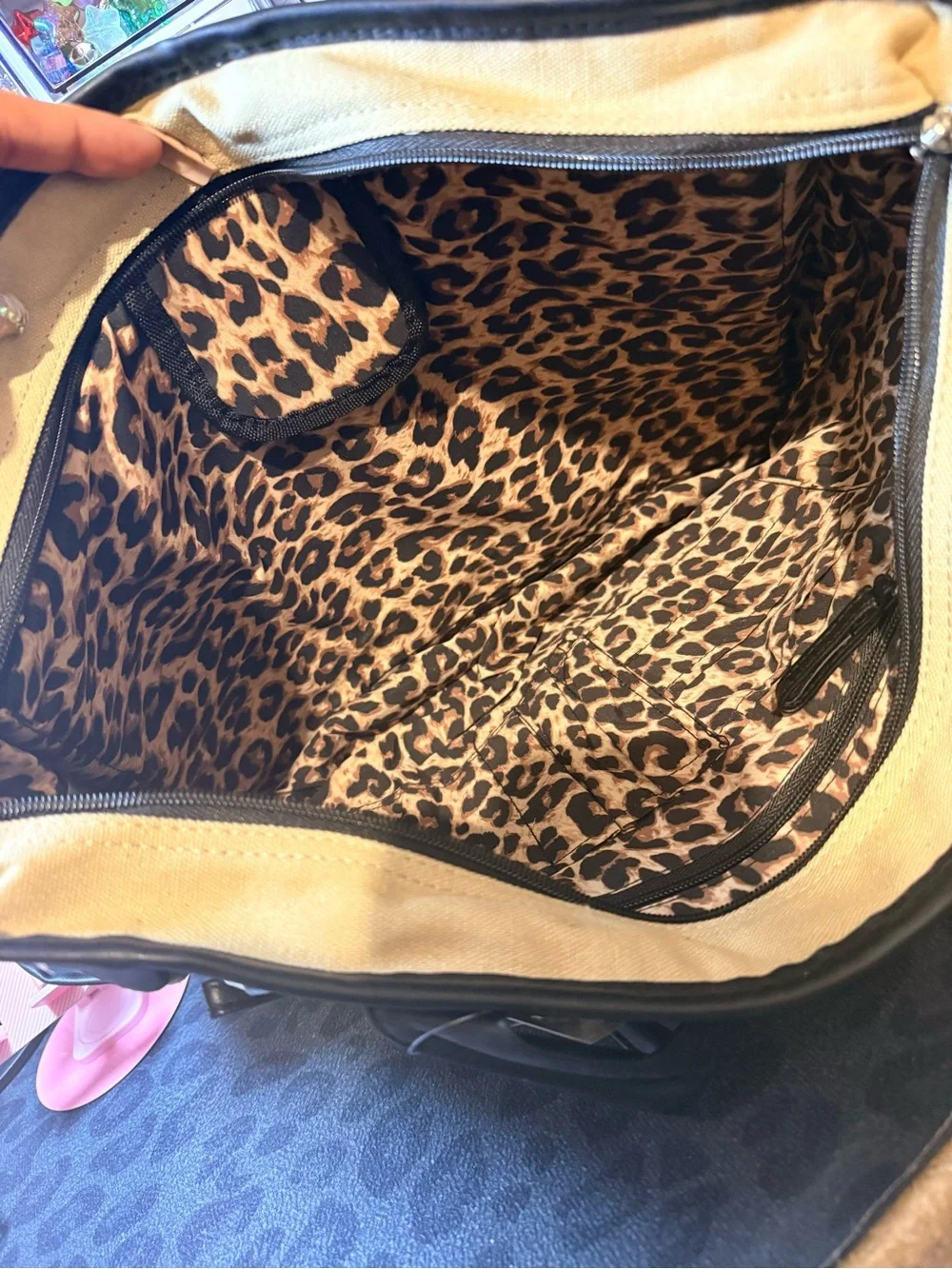 Nicole Beige and Black Canvas Laptop Tote